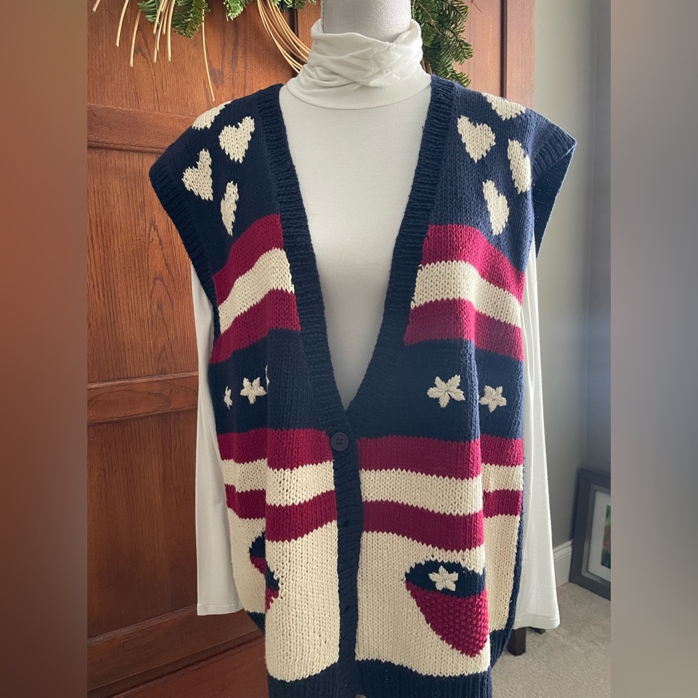 Women’s Americana hand knitted button down vest.
